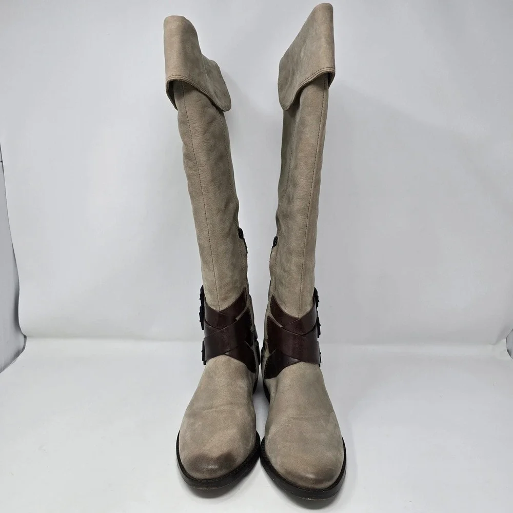 Sam Edelman Pia Boots Knee High Tall Stone Brown Suede Buckle Womens 6M